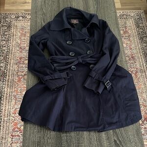 Women's Navy Double-Breasted Trench Coat
